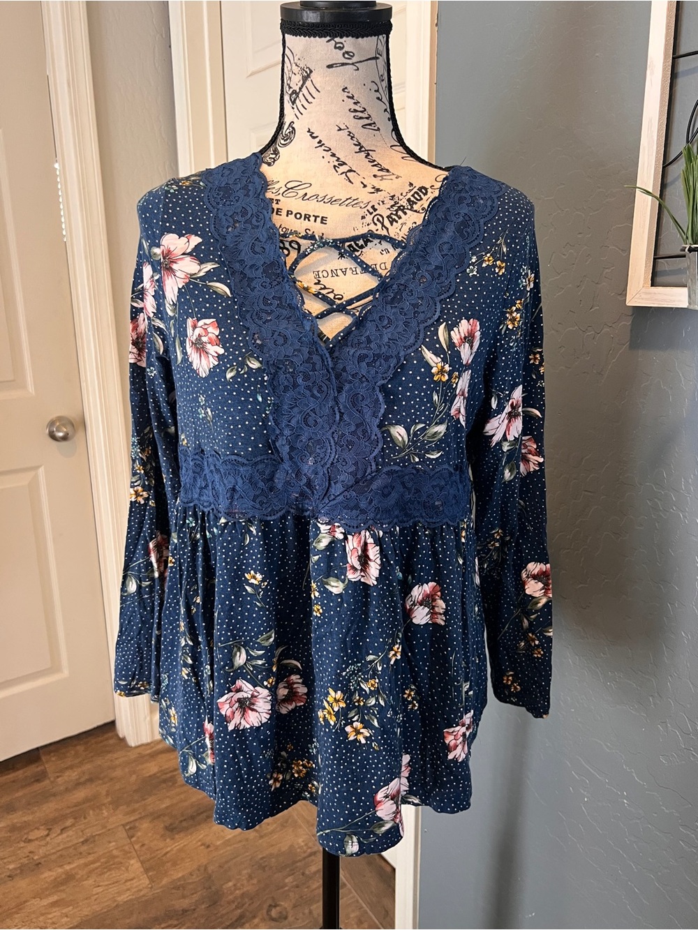 torrid Navy Floral Lace-Trim Babydoll Tunic